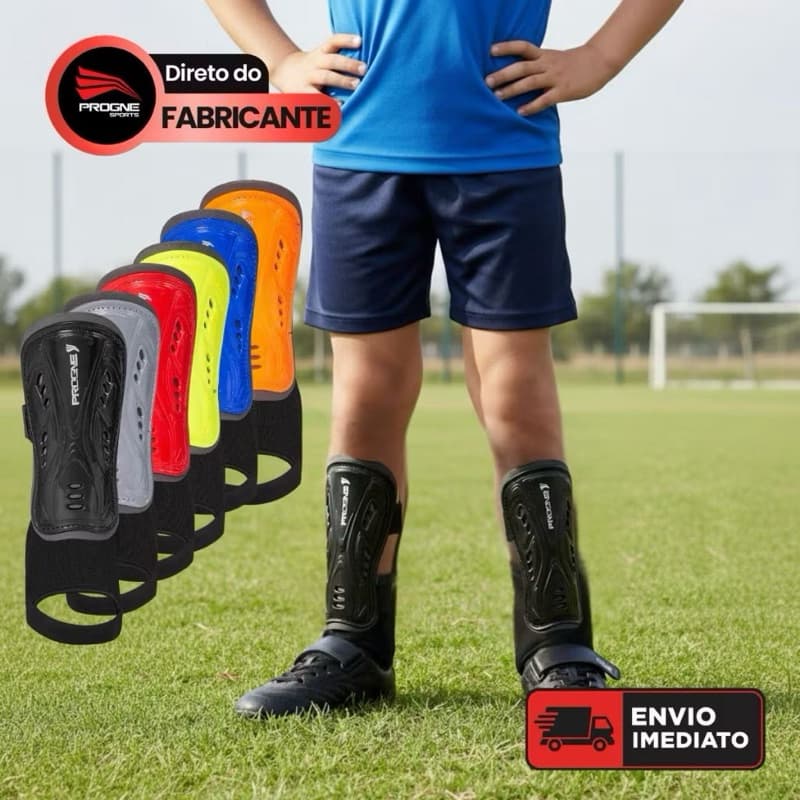 Caneleira Infantil com Tornozeleira  Proteção e Conforto – Futebol, Futsal e Society (7 a 12 anos