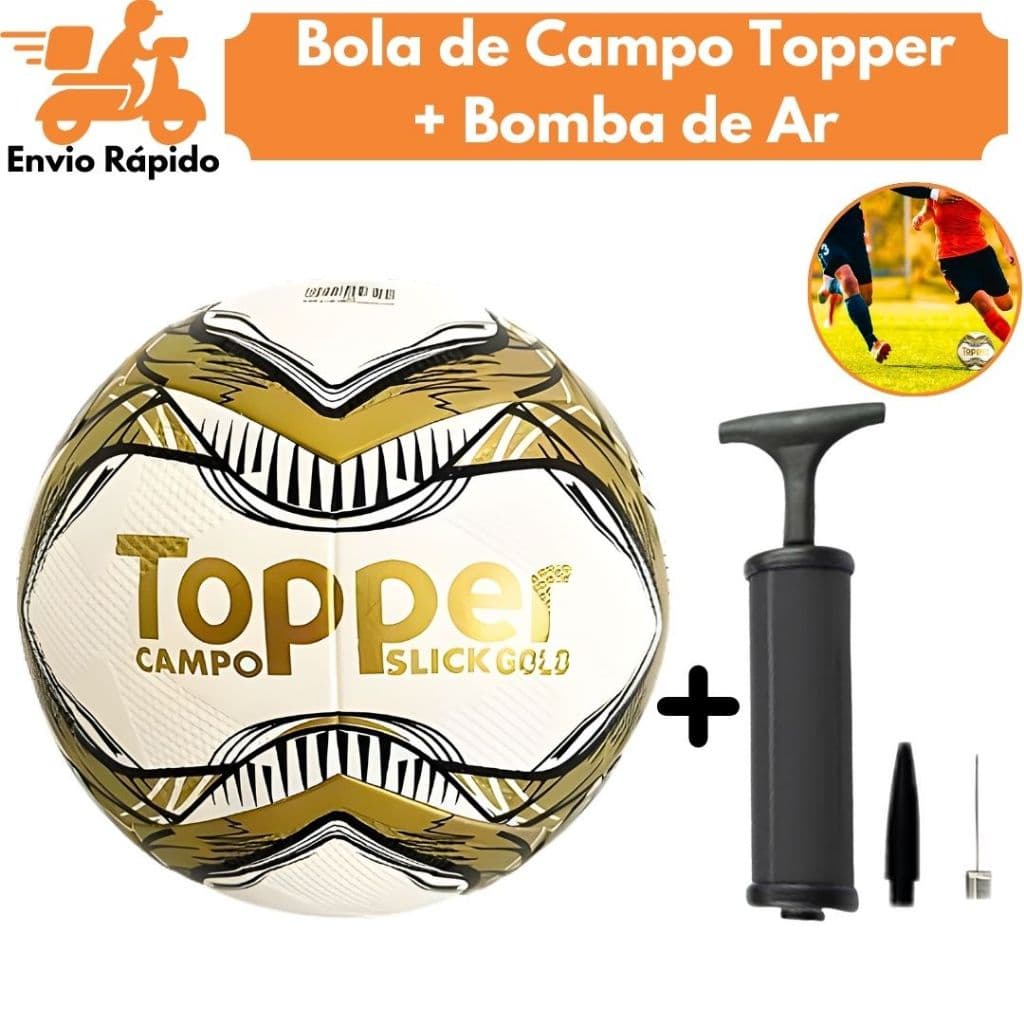 Bola de Campo Topper Slick Gold Original + Bomba de Ar – Kit Completo Futebol