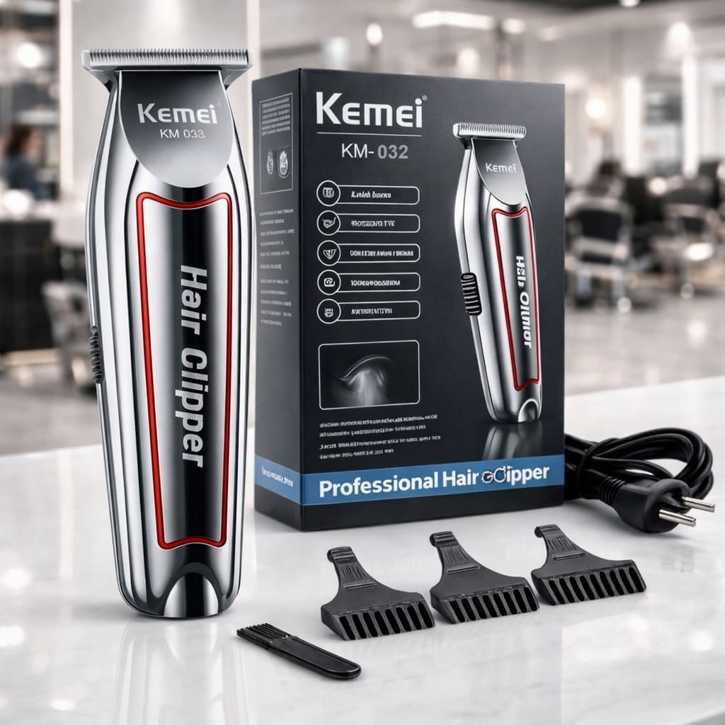 Máquina de Acabamento Kemei KM-032 Profissional Sem Fio Recarregavel+ Kit de Pentes