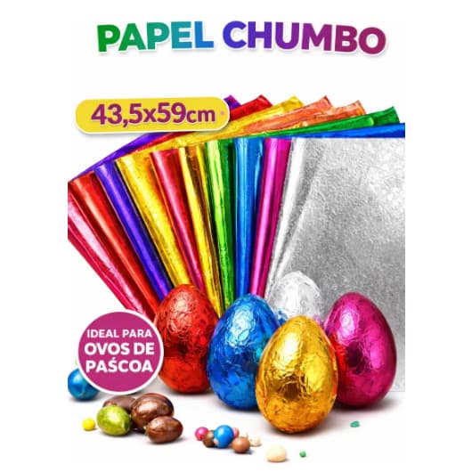 Kit 5,10 ou 15 Folha Papel Chumbo 43,5cm x 59cm P/Ovos de Páscoa Chocolate