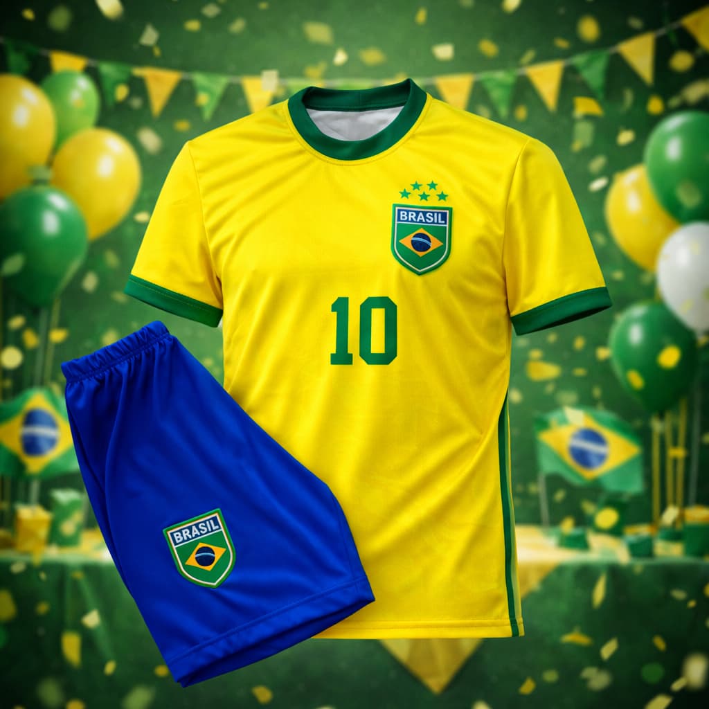 Camiseta e Shorts Infantil Uniforme Torcedor Brasileiro Unissex