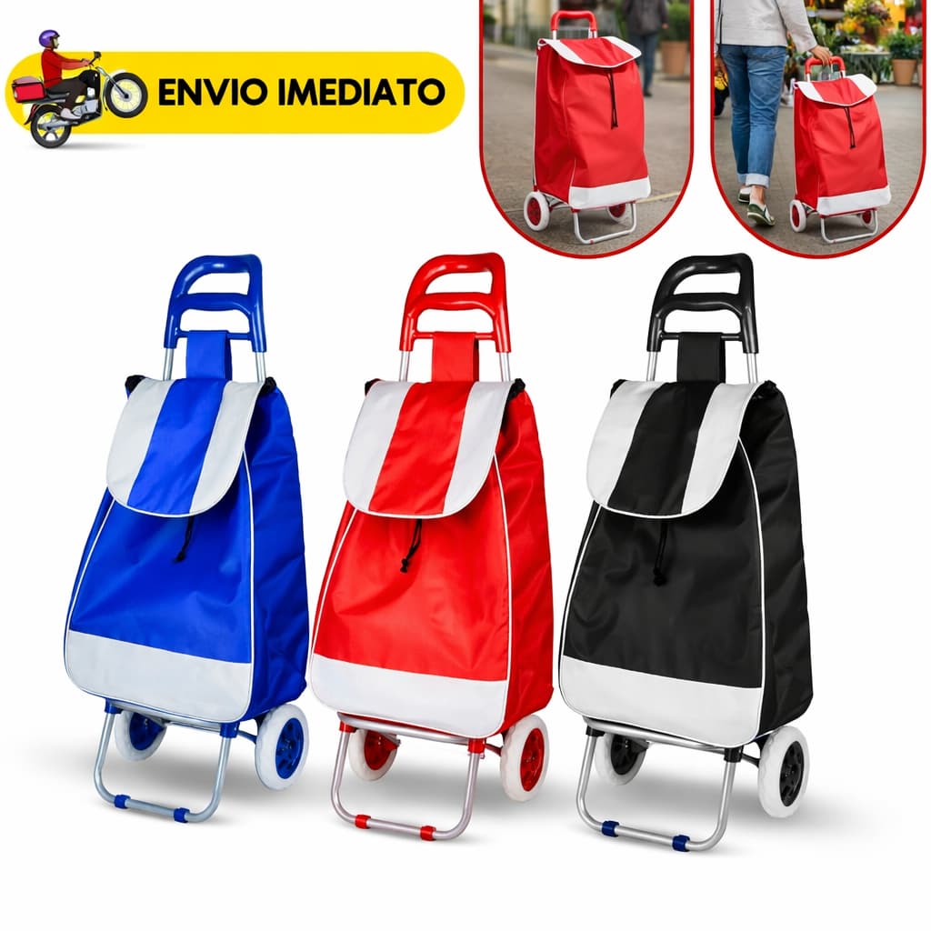 Carrinho De Compras Com Rodas Multiuso Feira Supermercado Reforçado Dobrável Sacola Bolsa Térmica Suporta 30kg Colorido
