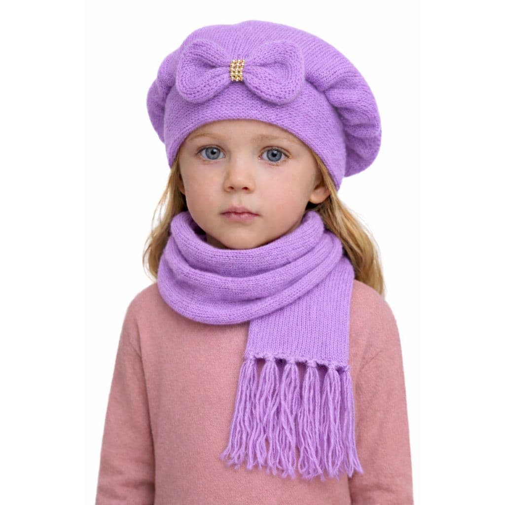 kit boina com laço +  cachecol infantil de lã