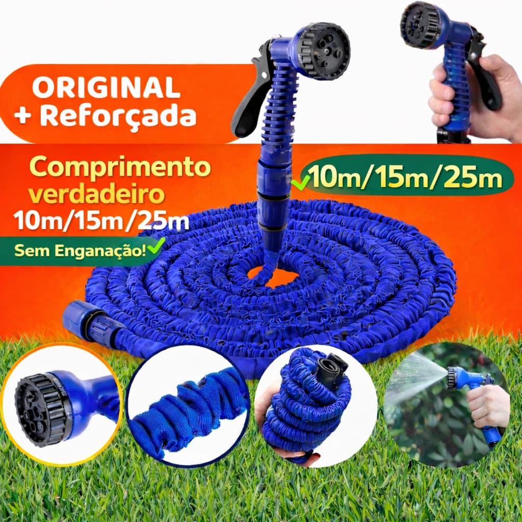 Mangueira Mágica 10m/15m/25m Metros( reais, comprimento após água) com Gatilho 7 Jatos Premium Resistente