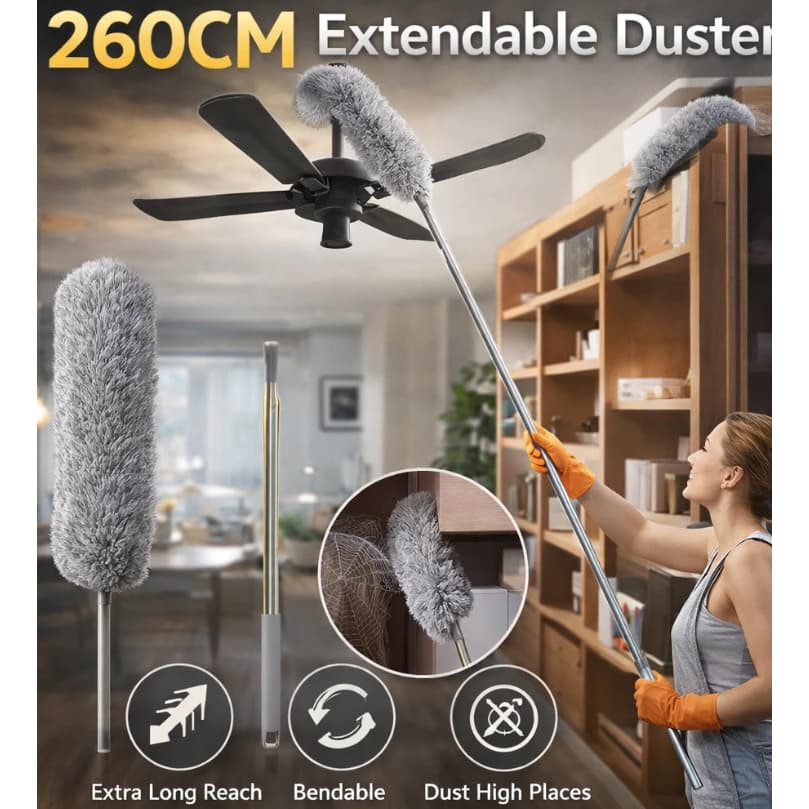 Escova e espanador telescópico dobrável e ajustável de 260 cm, fácil de usar e prático para uso doméstico.