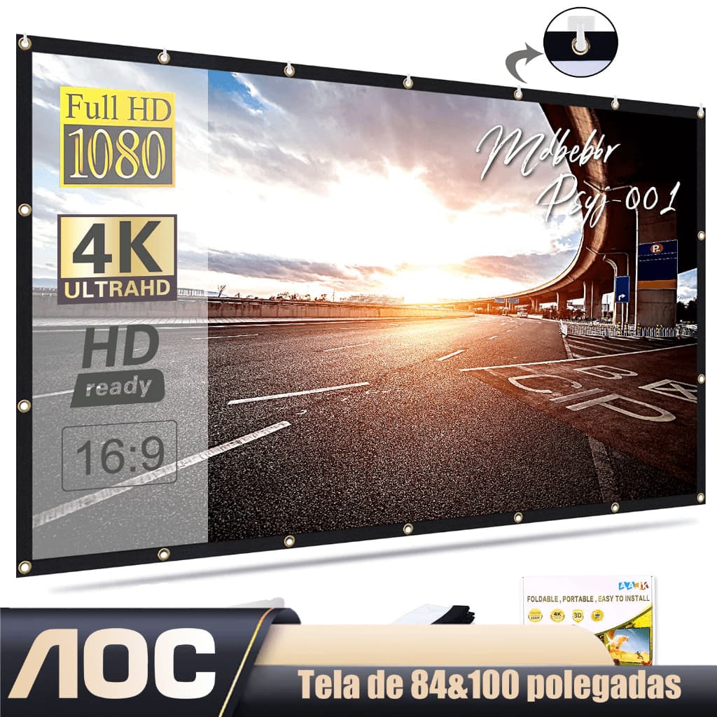 AOC Tela de Projeção De 84&100 Polegadas com Bordas Pretas | Imagem Nítida e Cinema em Casa