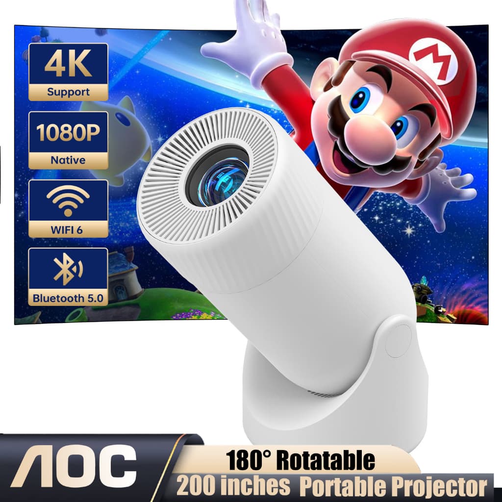 AOC Projetor 4K HD 250 Polegadas Celular, Tv B0x, Xbox, PS, Pc, Wifi6 e Bluetooth FREE3Pro Projetor