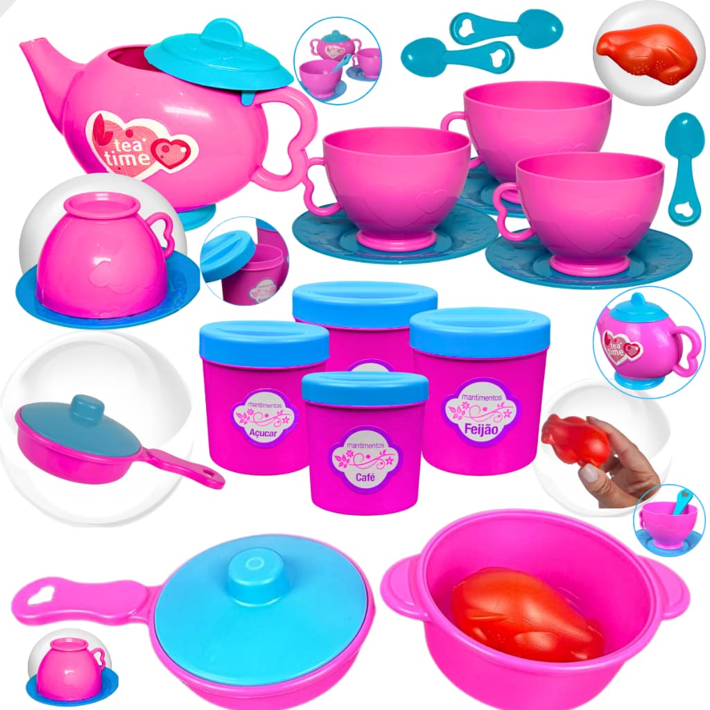 Kit Cozinha Infantil de Brinquedo 18 Peças Faz de Conta Panelas Comidinhas Xícaras Acessórios