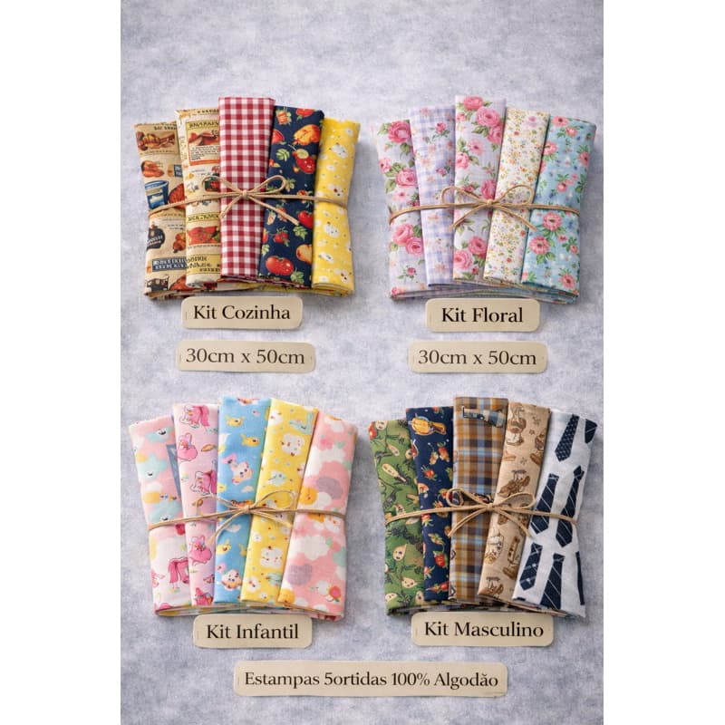 Kit Retalhos Tricoline 100% Algodão 30x50cm–3, 6 ou 9 Peças |Patchwork, Artesanato, costura Criativa