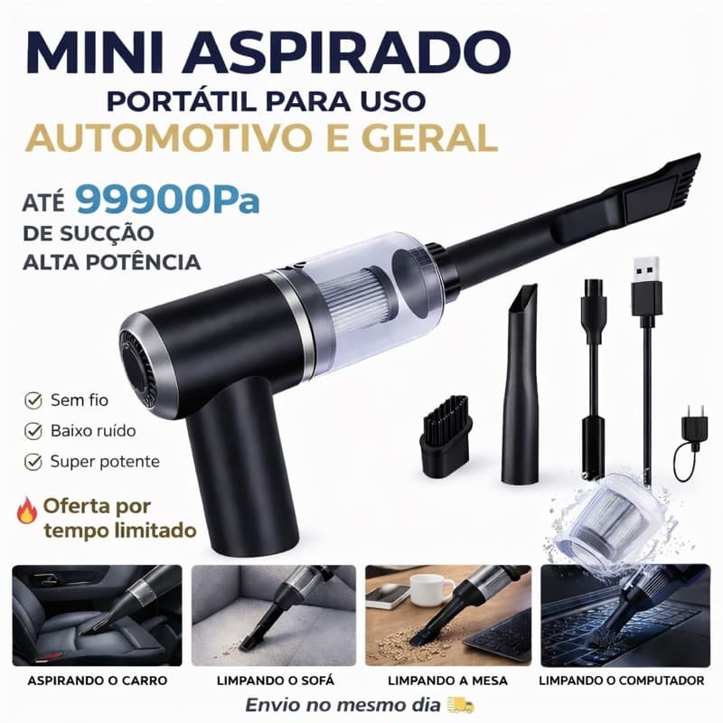 Aspirador de Pó Portátil Sem Fio 2 em 1 (Aspirar/Soprar) - 4000mAh, 330g, para Carro, Sofá, Teclado e Pelos de Animais