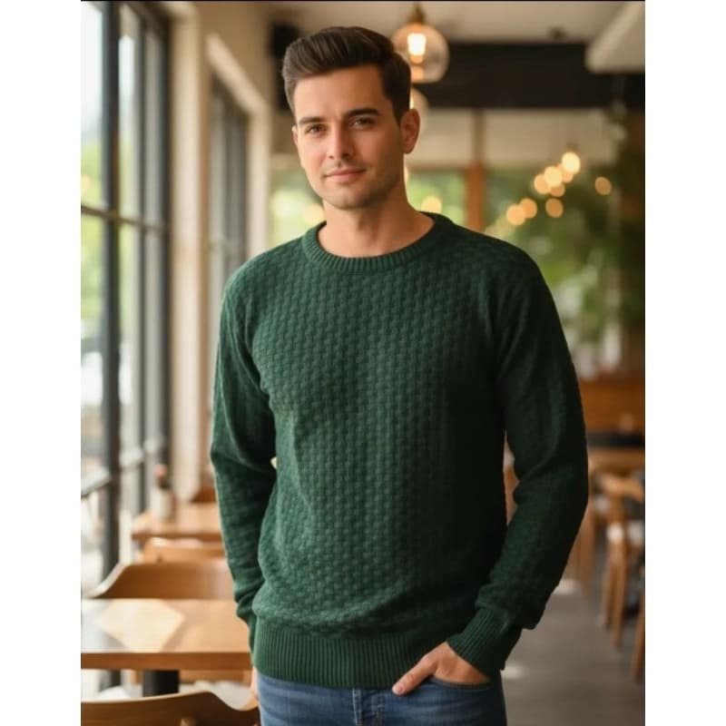Suéter Tijolinho Masculino Tricot com  Malha Confortável
