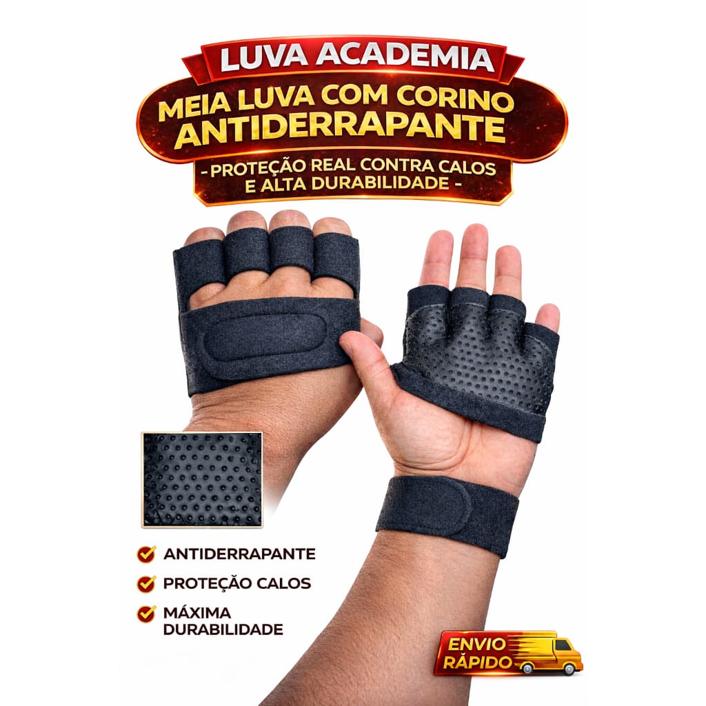 Luva Fitness Fem Academia /Meia Luva Musculação Antiderrapante Premium–Proteção e Conforto Meia luva