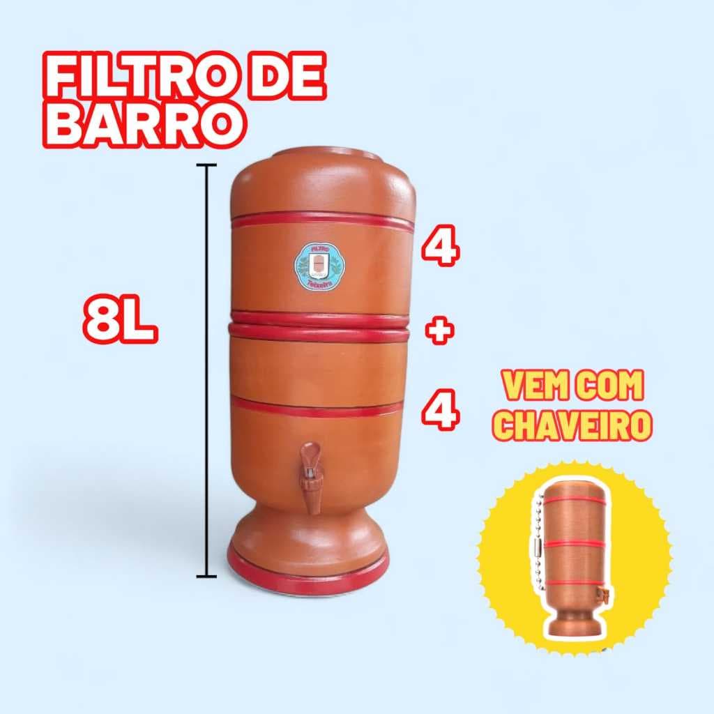 Filtro de Água de Barro 8 litros com Vela de carvão ativado + Boia .