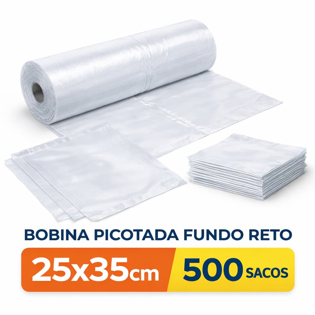 Bobina Picotada 25x35 Fundo Reto 500 Sacos Transparente