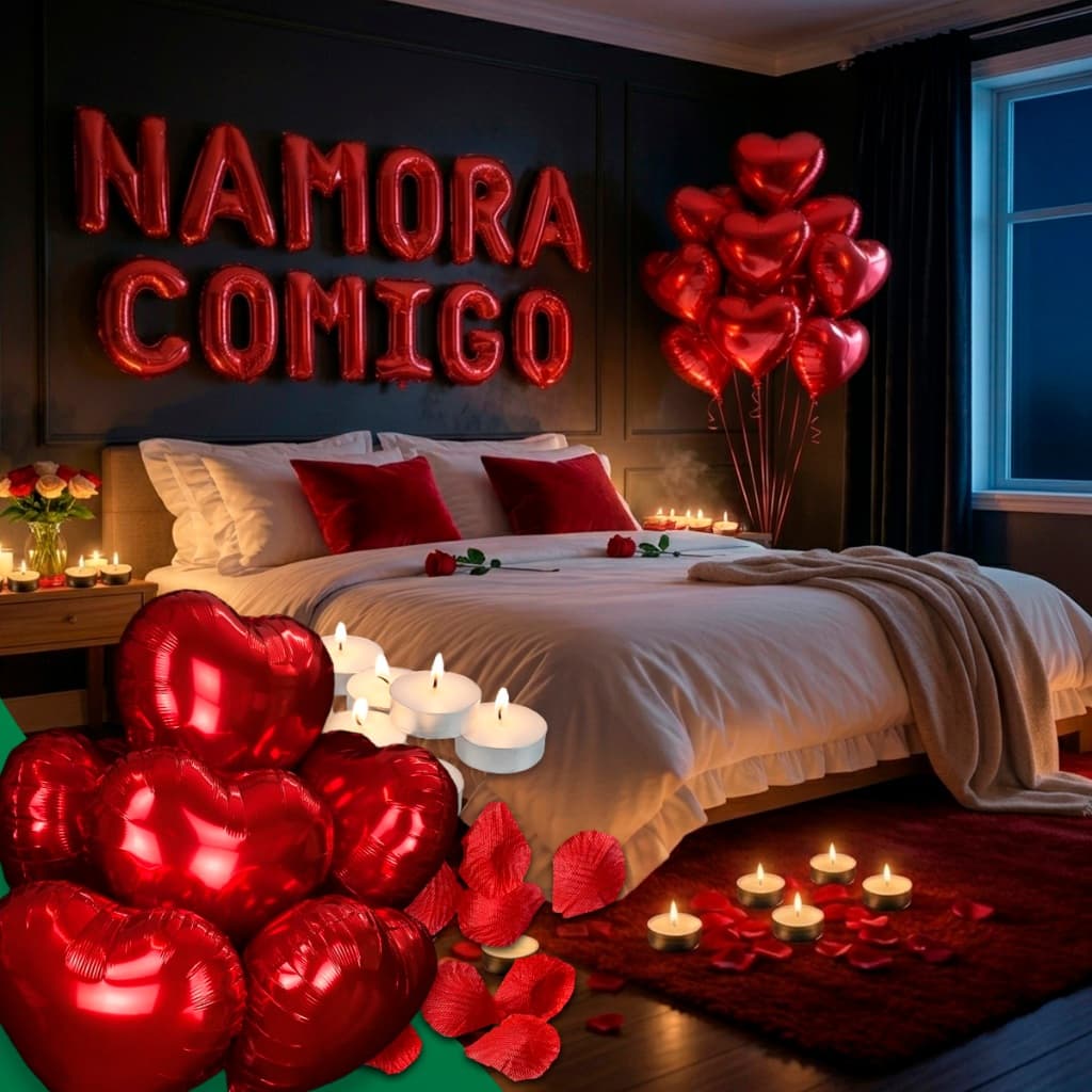 Kit Decoração Romântica 500 Pétalas + 10 Velas + 10 Balões + Casa Comigo OU Namora Comigo
