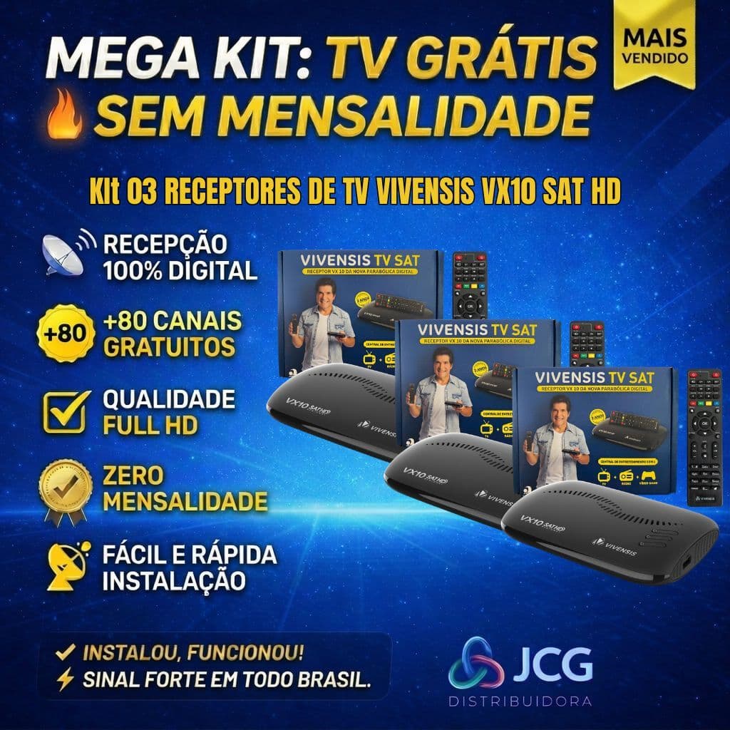 Kit 3 Receptor Digital  Vivensis Vx10 Tv Hd Nova Parabólica Preto