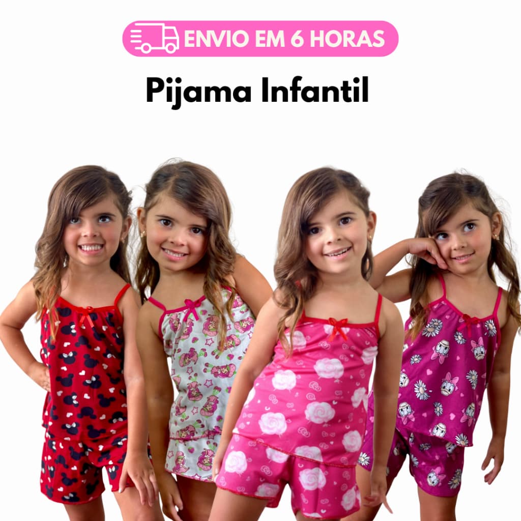 Kit 3 Pijamas Conjuntos Short Dool e Baby Dool Meninas Infantil Roupa de Dormir Criança Leve Verão