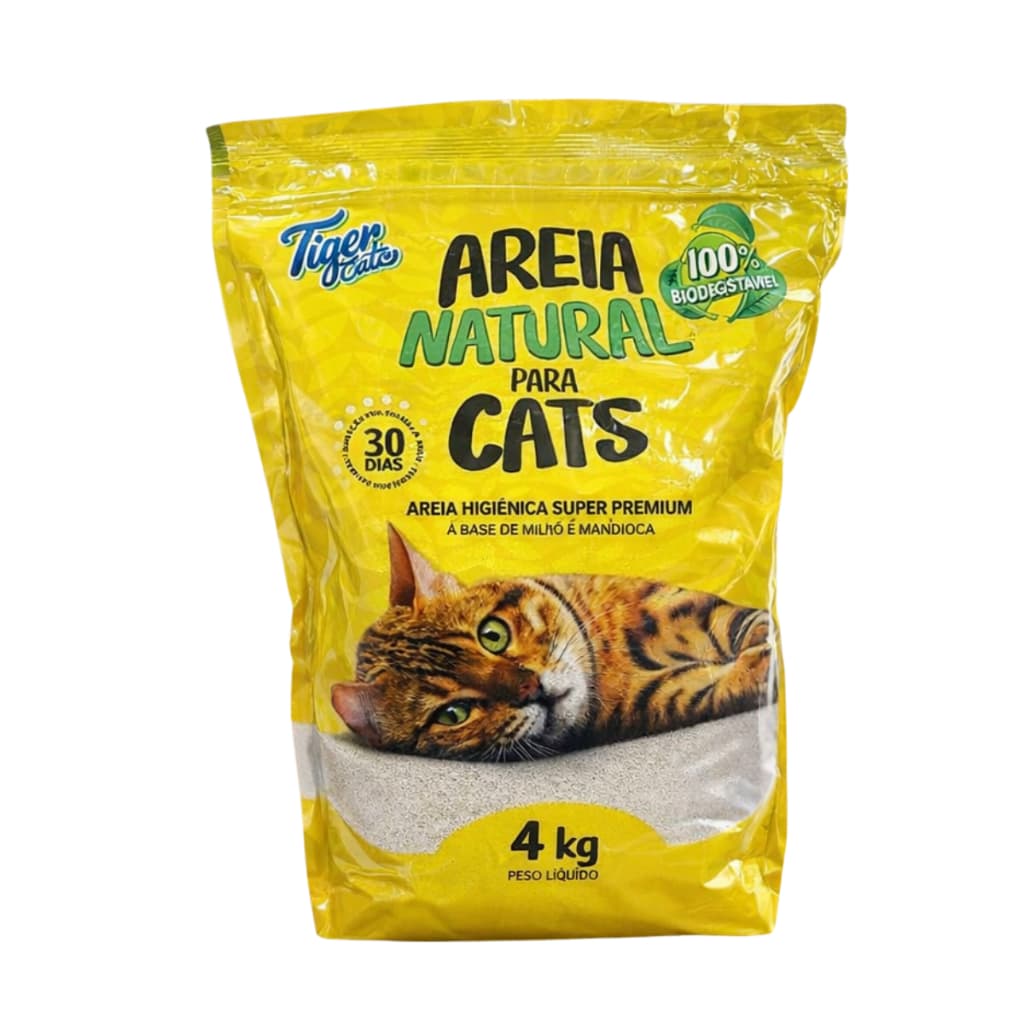 AREIA HIGIÊNICA NATURAL BIODEGRADÁVEL MILHO E MANDIOCA PARA GATOS TIGER CATS 4KG