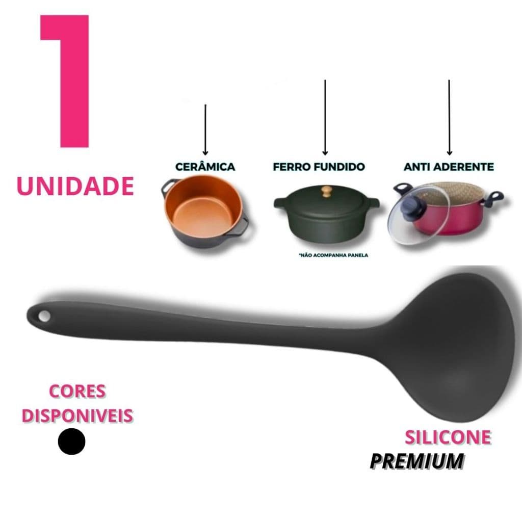 Concha de Silicone Preta  28,5 cm para Servir Sopas Molhos e Caldo