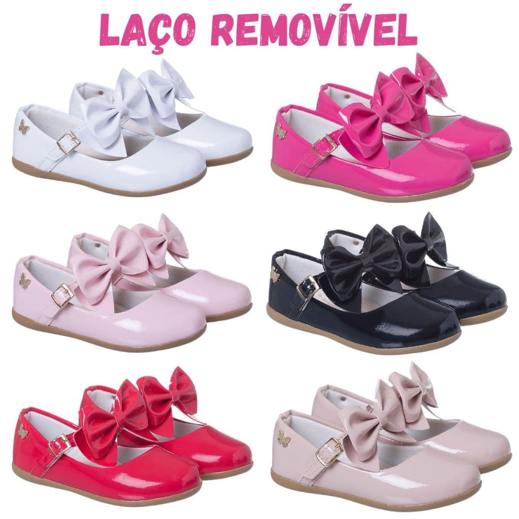 Sapatilha Infantil Menina Casual Verniz Laço 2 em 1 Moda Blogueirinha - 20 ao 34