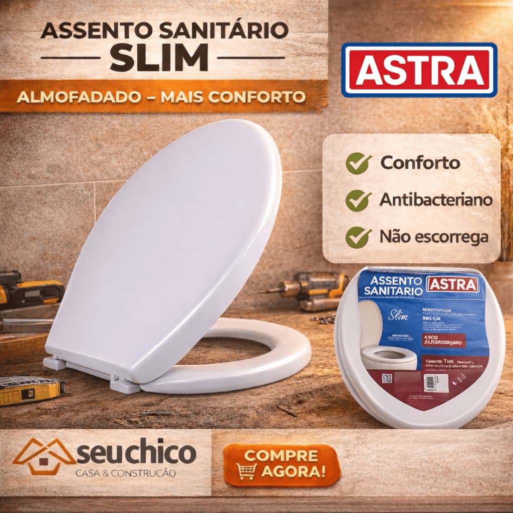 Assento Sanitário Almofadado Slim Oval Astra Universal Banheiro Tampa de Vaso Antibactericida