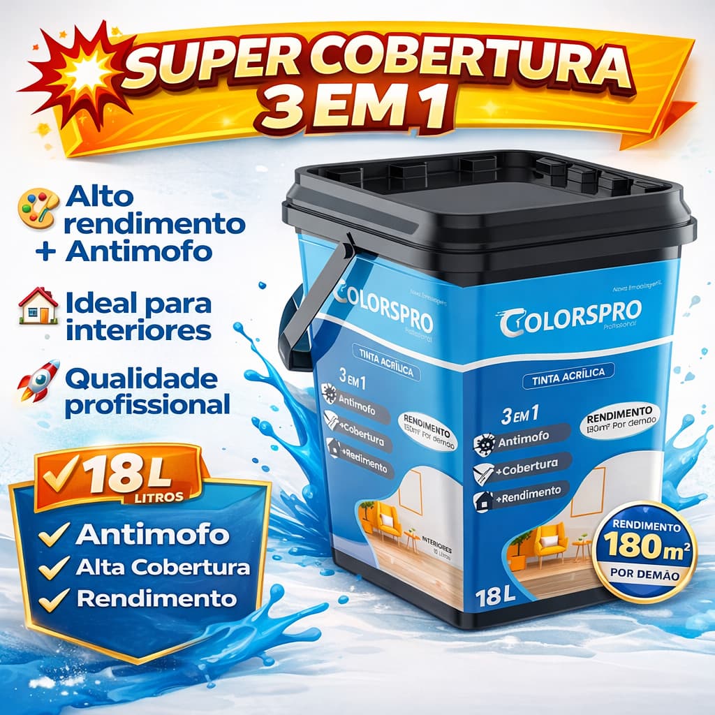 Tinta parede acrílica 18 litros ColorsPro | Sem cheiro Antimofo Varias cores - Alta cobertura