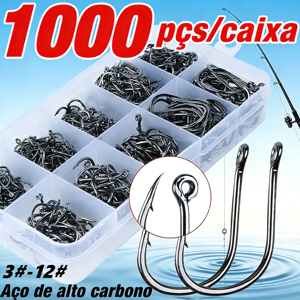 Acessórios Para Pesca De Anzol De Pesca Caixa Com 1000pçs Alto Carbono Anzóis Mistas Tamanho De Pesca De Misto De Aço