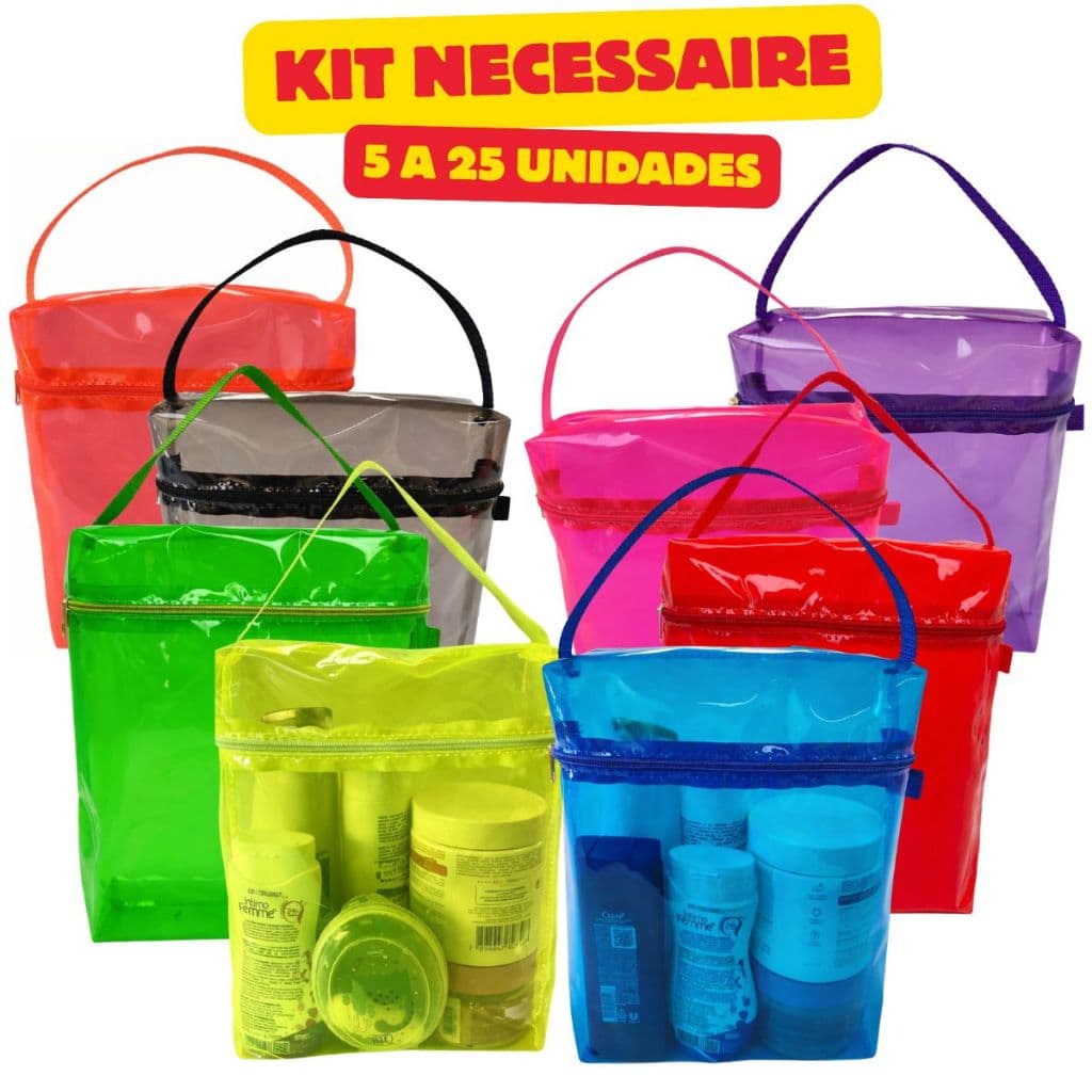 Kit 5 a 25 Necessaire Frasqueira Transparente Lembrancinha Festa Aniversário Organizador