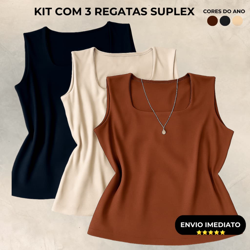 Kit 3 Blusas Regata Plus Size Feminina Suplex Estilosa Básica Decote Quadrado Moderna