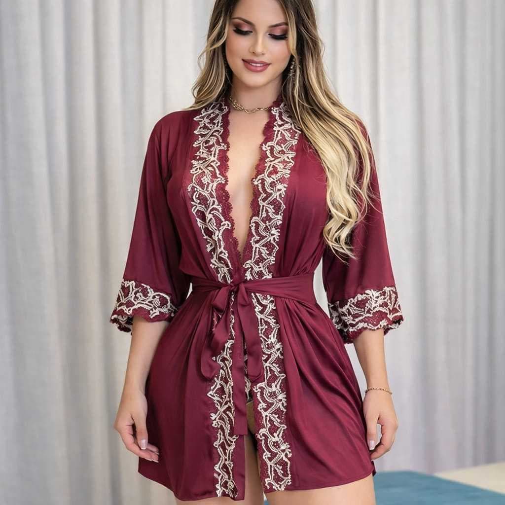Robe Feminino Microfibra com Renda Luxo Curto Sexy Liganete pijama do P ao GG Conforto Premium