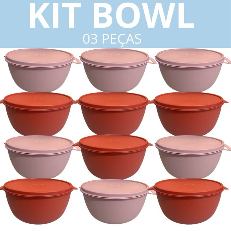 Kit 3 Potes Bowls 1 Litro com Tampa Hermética Multiuso Cozinha Color