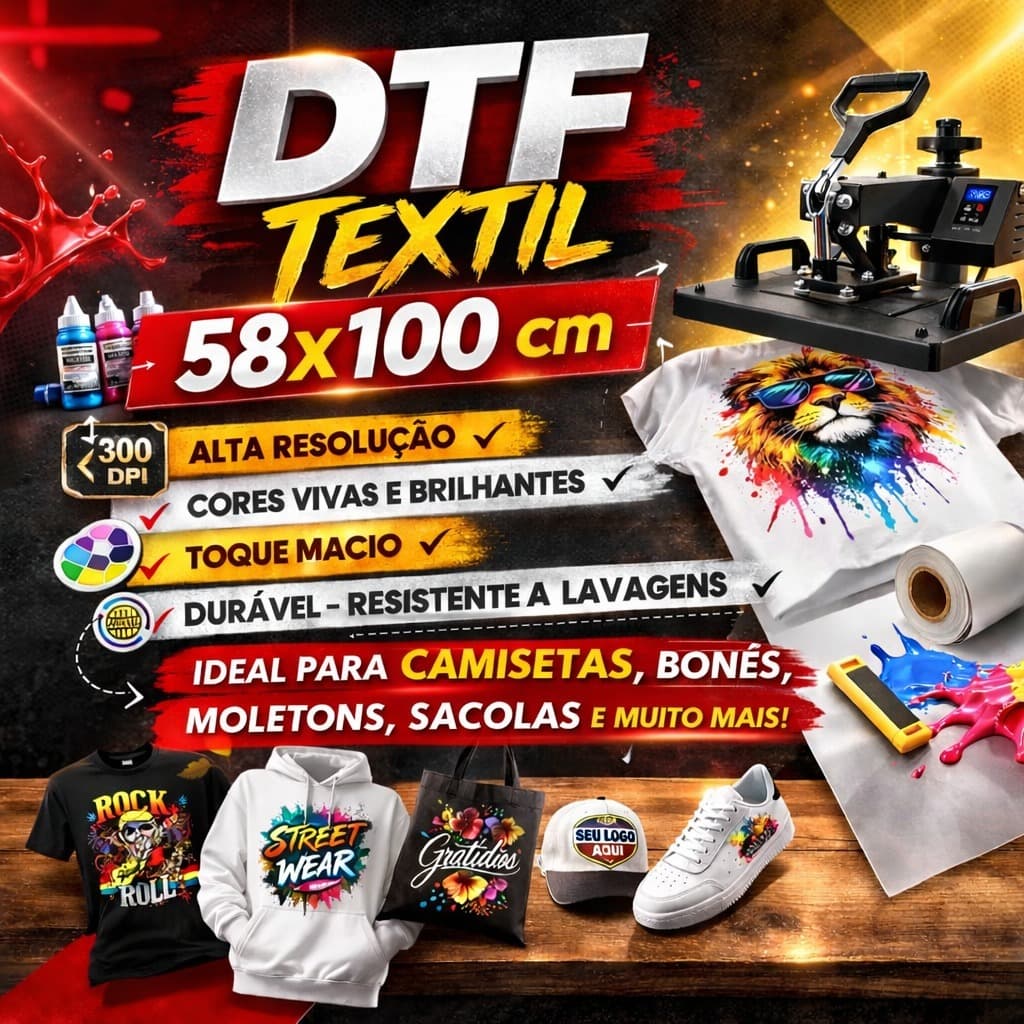 DTF TÊXTIL 1 Metro - Filme Transfer para Camisetas e Tecidos