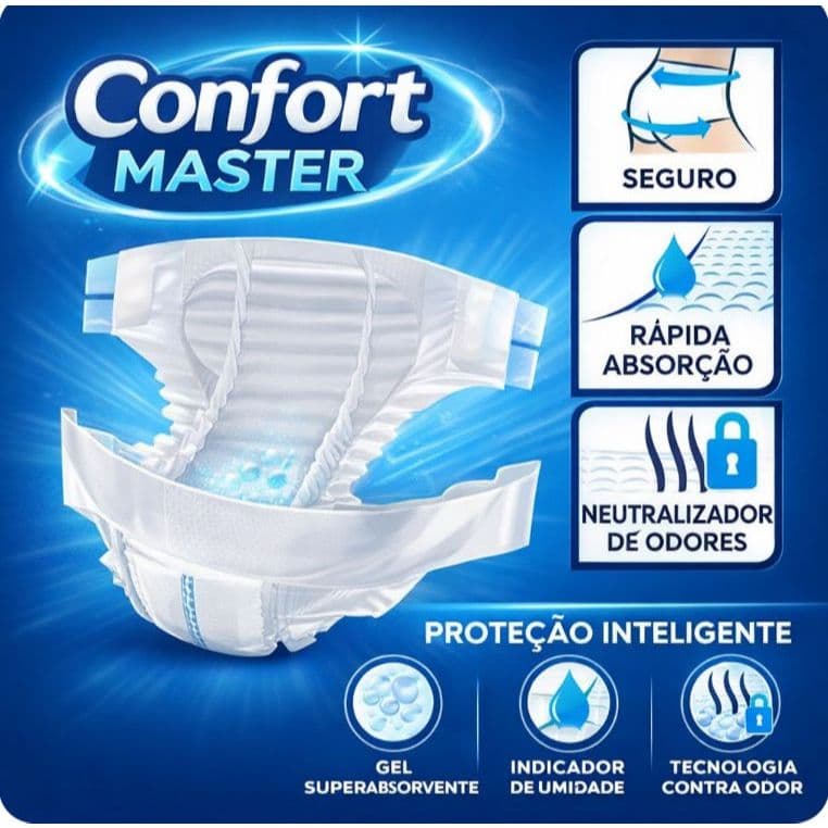 Fralda Confort Master Geriátrica Tamanho M G GG Incontingencia Urinaria - Fecho Nas Laterais