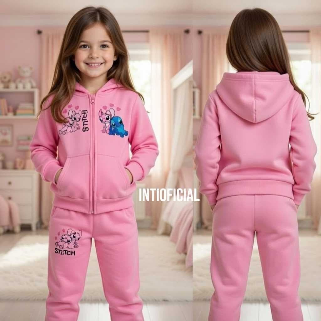 CONJUNTO MOLETOM INFANTIL FLANELADO COM ZÍPER E CAPUZ ESTAMPADO MENINA INVERNO TAM 4 AO 12