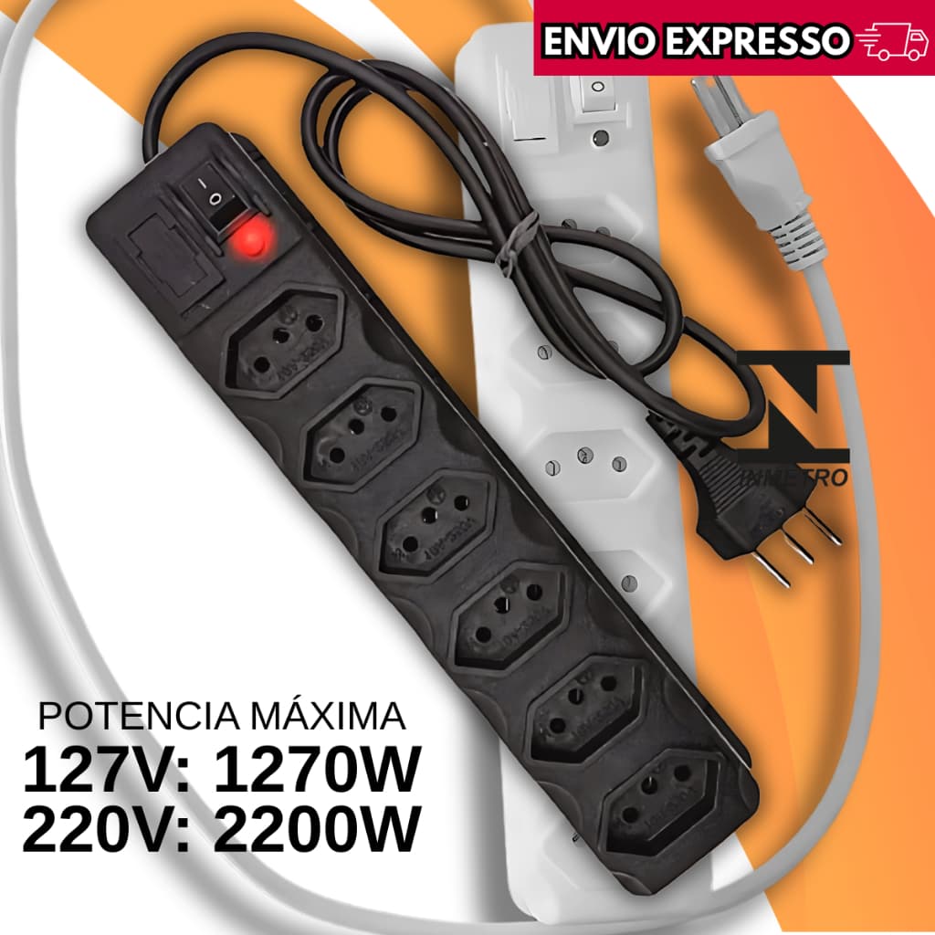 Filtro de Linha 3 4 5 6 Tomadas - Régua Elétrica 10A Tripolar com Interruptor