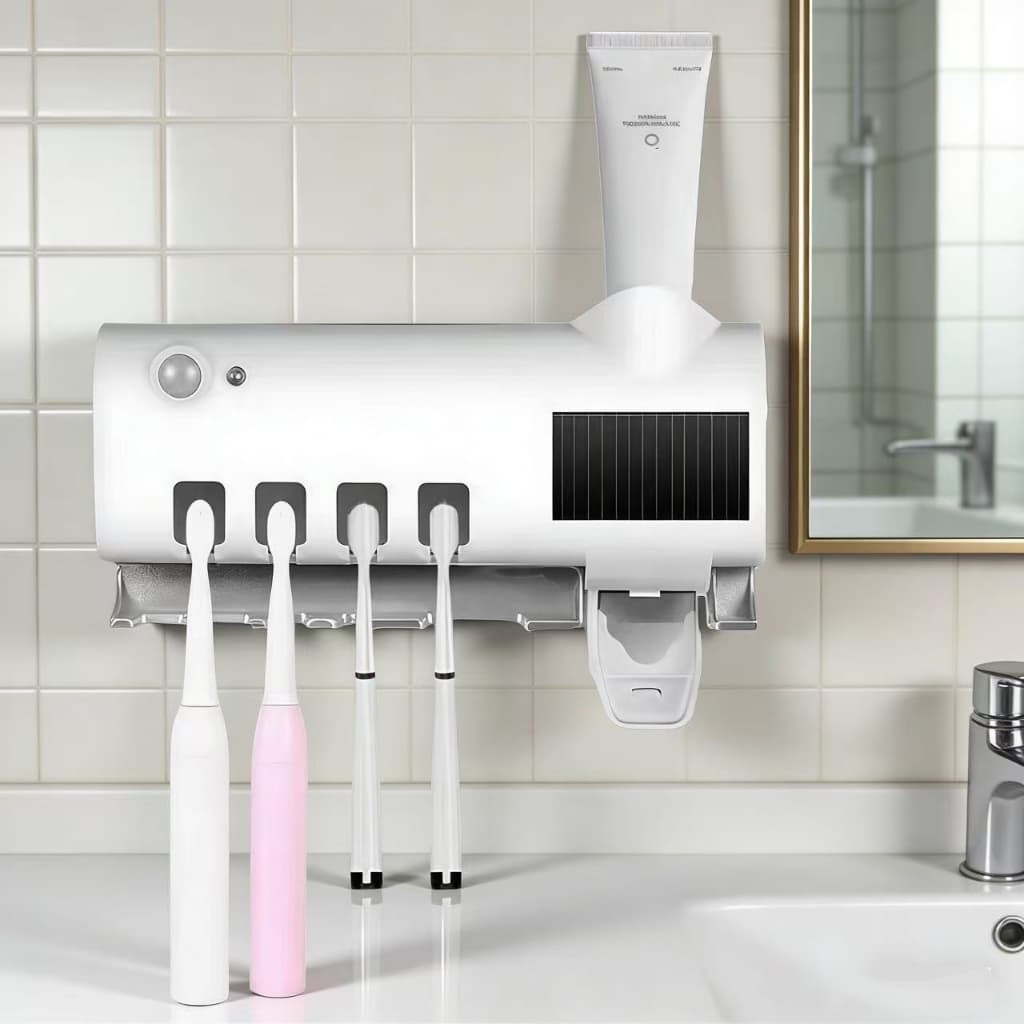 Porta Escova Dentes Com Esterilizador Uv Aplicador Pasta de Dente Suporte Dispenser