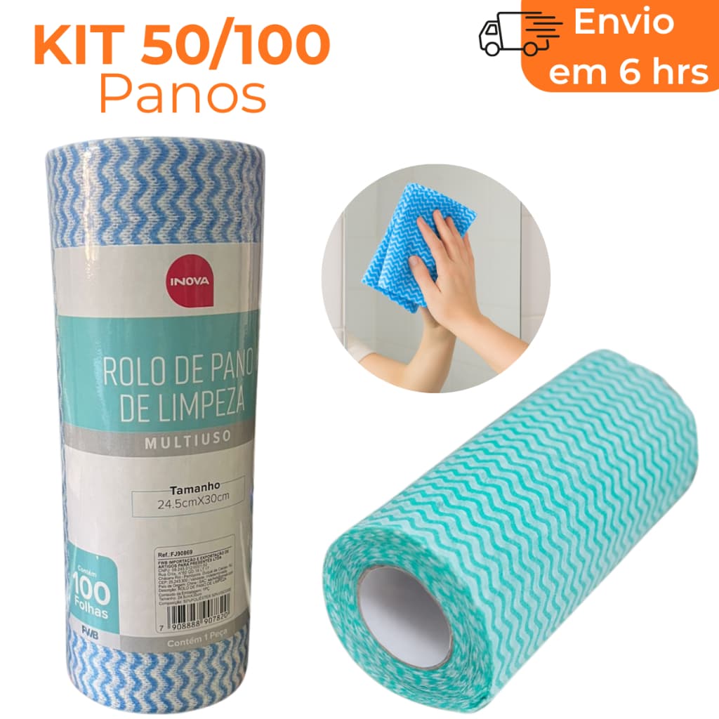50/100 Panos Multiuso Tipo Perfex para Limpeza Rolo com Pano Picotados Reutilizável 24X30 Alta Absorção