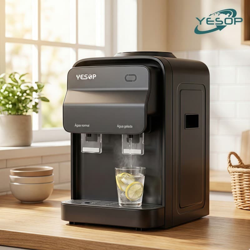 YESOP Bebedouro De Água De Mesa Bivolt 127V-220V Gelada E Natural Para Galão 10L/20L Preto Brilhante