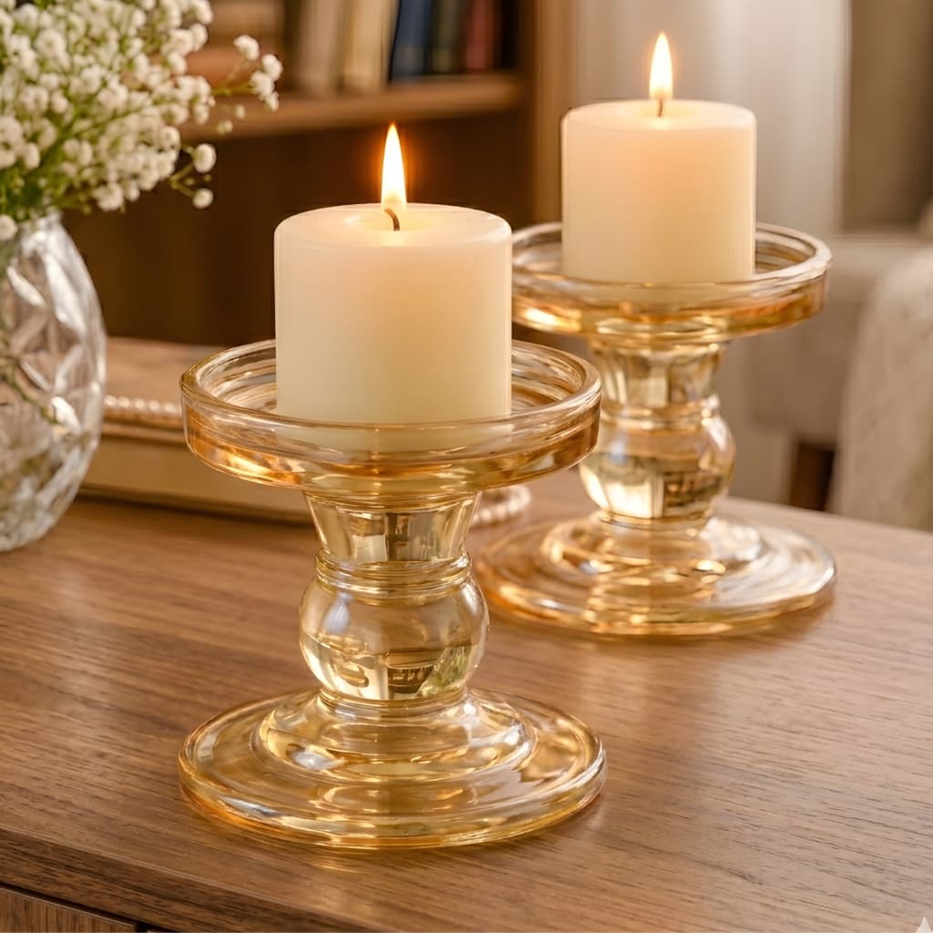 Castiçais de Vidro Porta Vela Enfeite Decoração Âmbar - elegante luxo decoração requinte velas