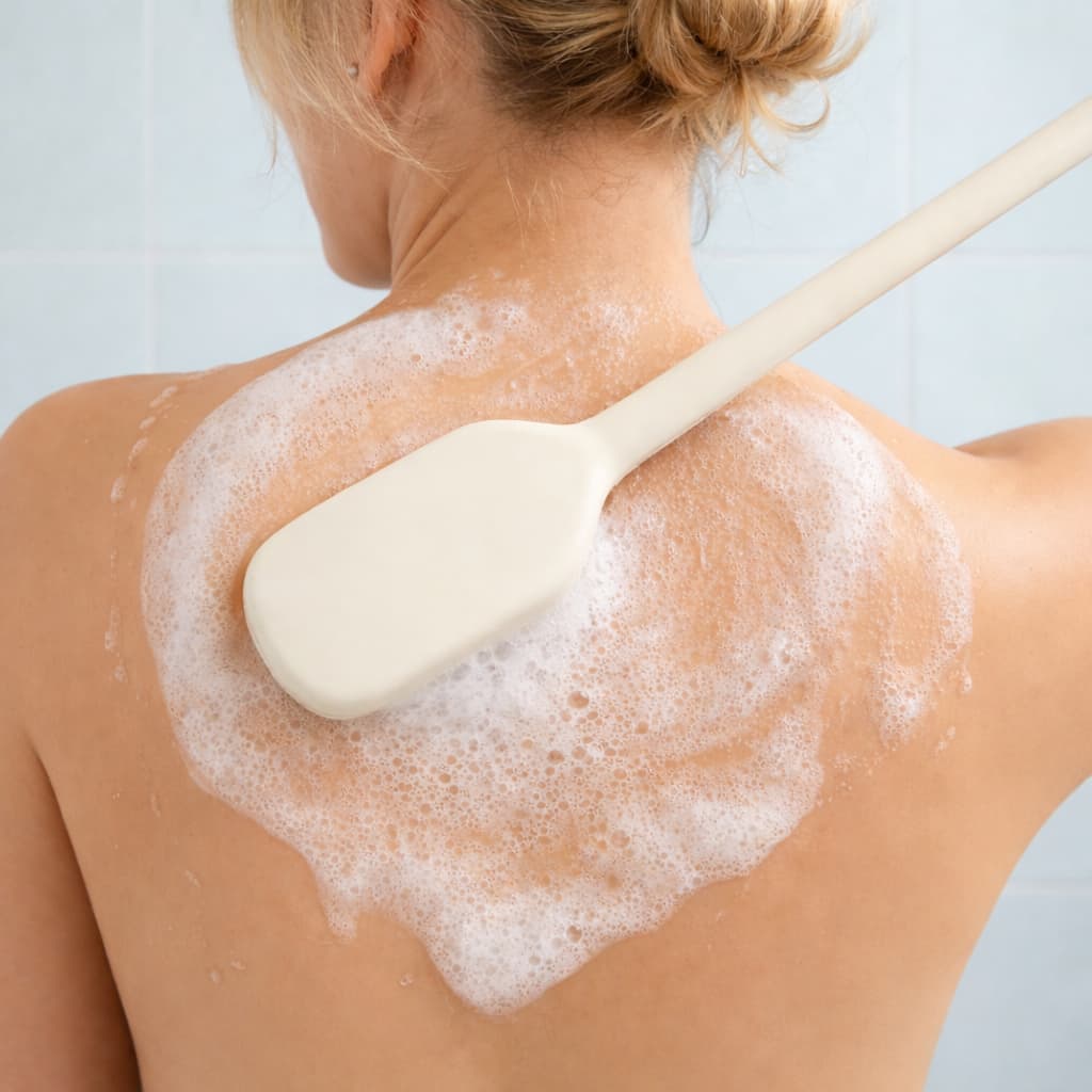 Escova de Banho Lava Costas 40cm Cabo Longo Plástico Resistente Higiene Corporal