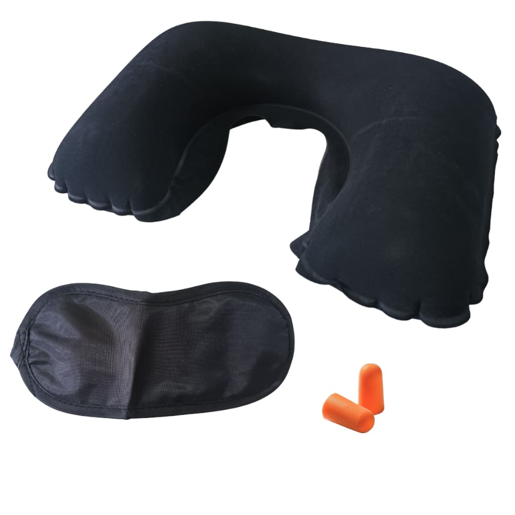 Travesseiro Inflável Almofada Pescoço Para Viagem Carro Avião Acompanha Máscara e Protetor Auricular
