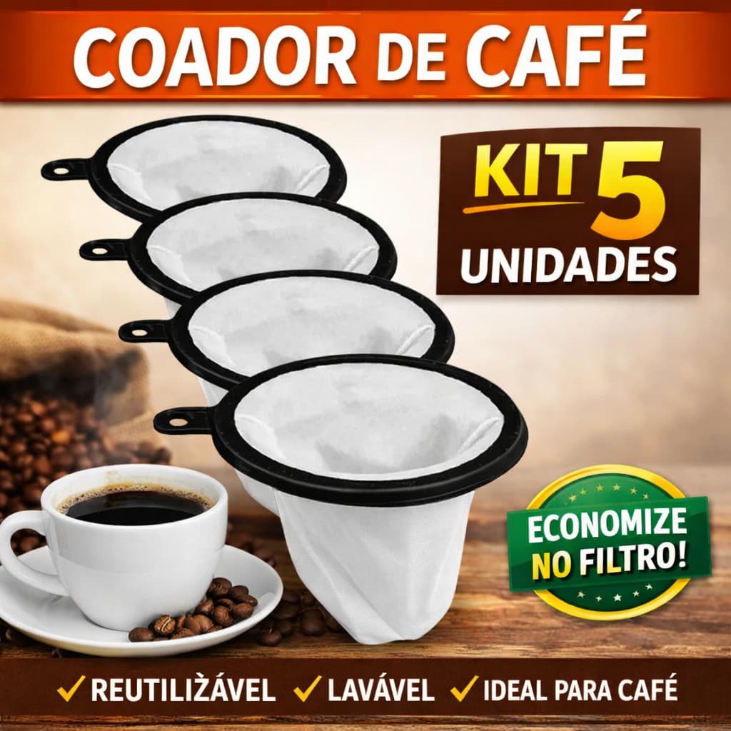 Kit 5 Filtro de Café Permanente 102 e 103 Coa Fácil Poliéster Reutilizável Coador Café