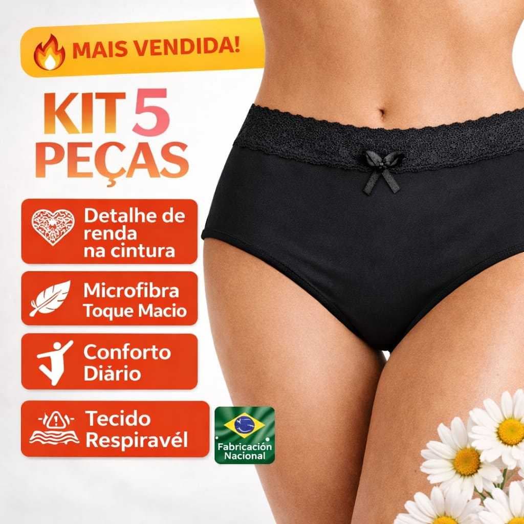 KIT 5 TANGA CINTURA ALTA EM RENDA MICROFIBRA PLUS SIZE CALÇA FEMININA LINGERIE MULHER
