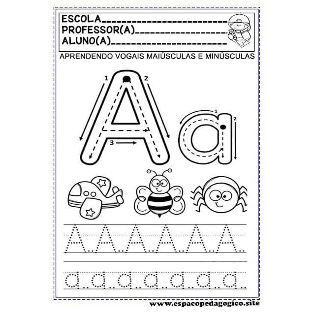 Kit 60 Atividades de Cordenação Motora de Vogais e Numeros (Folhas Soltas) A4