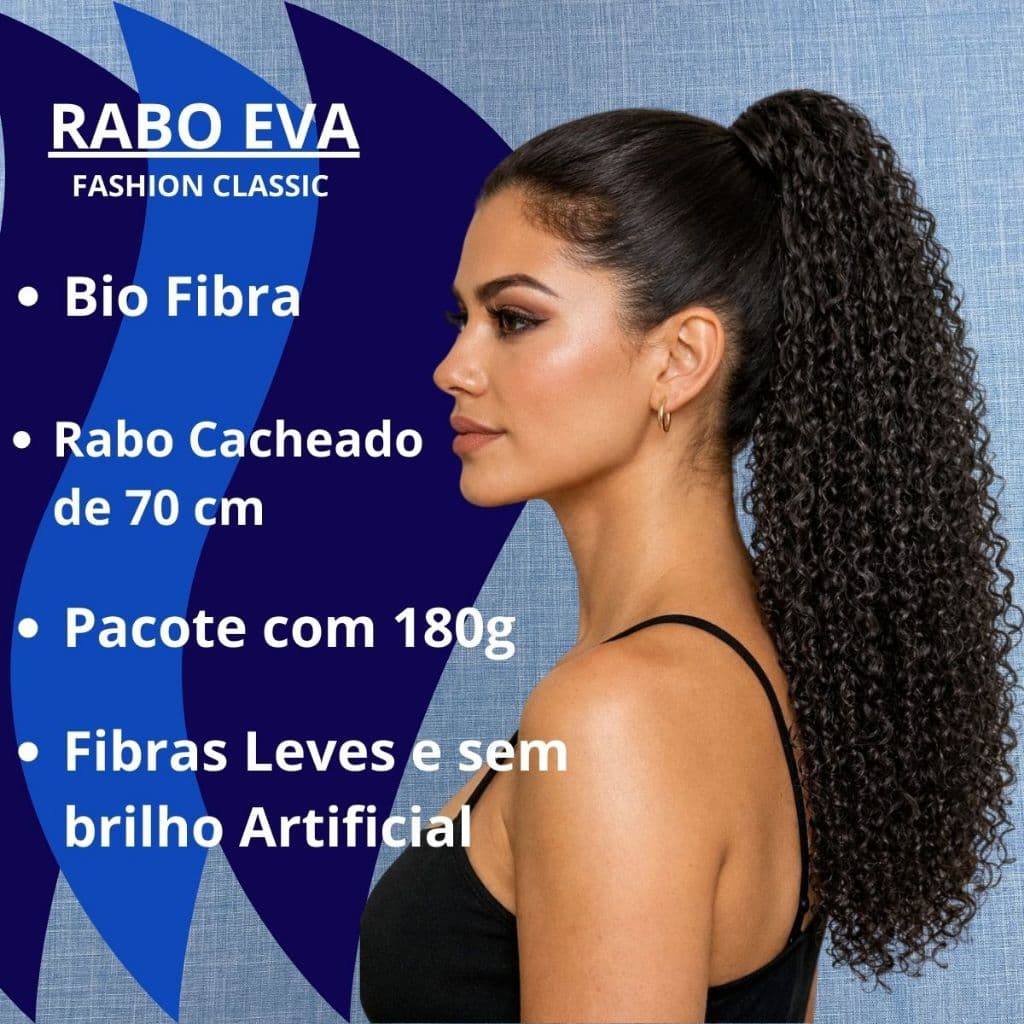 Aplique Rabo de Cavalo EVA 70cm - FASHION CLASSIC - Cabelo Cacheado Bio Fibra.