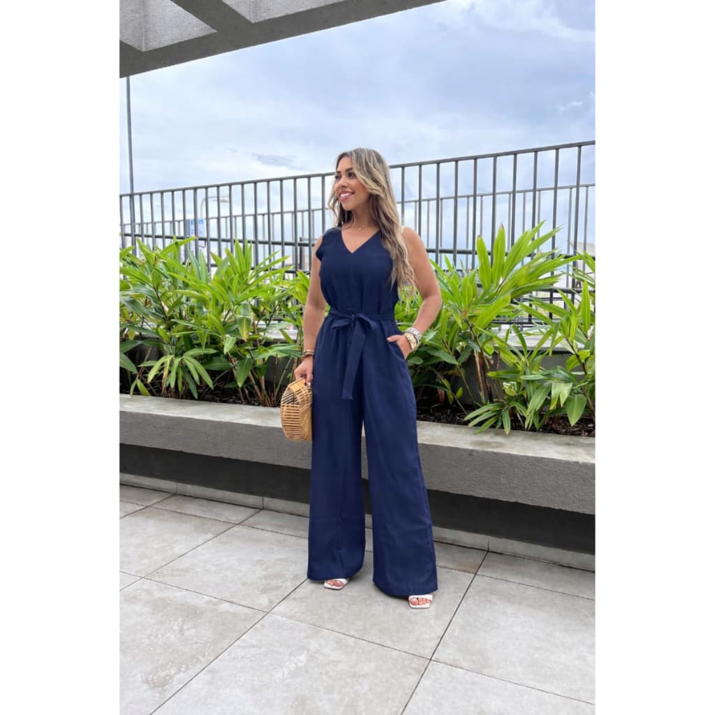 Macacão Feminino Pantalona Romana Amarração Elegante Chique Sensorial Marrant