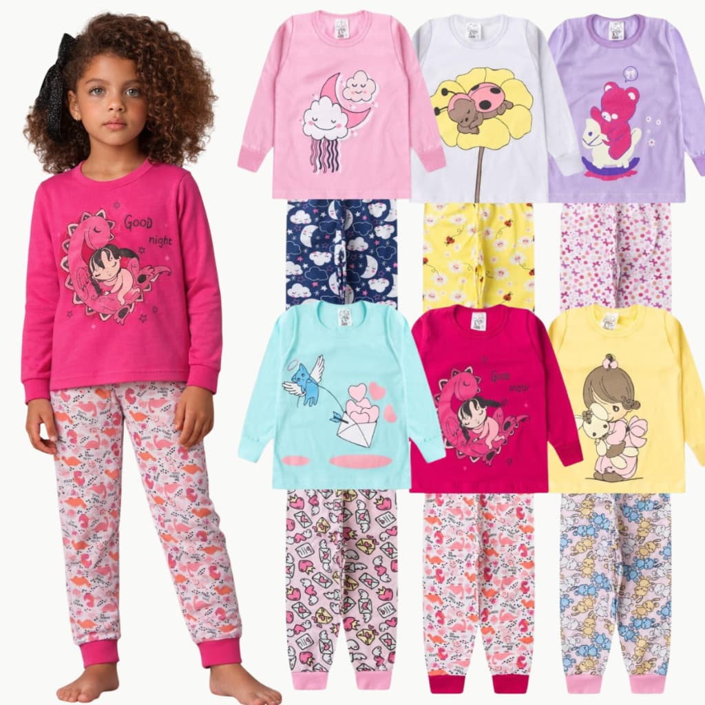Kit 6 Peças Pijama Sortido Infantil Menina Meia Estação
