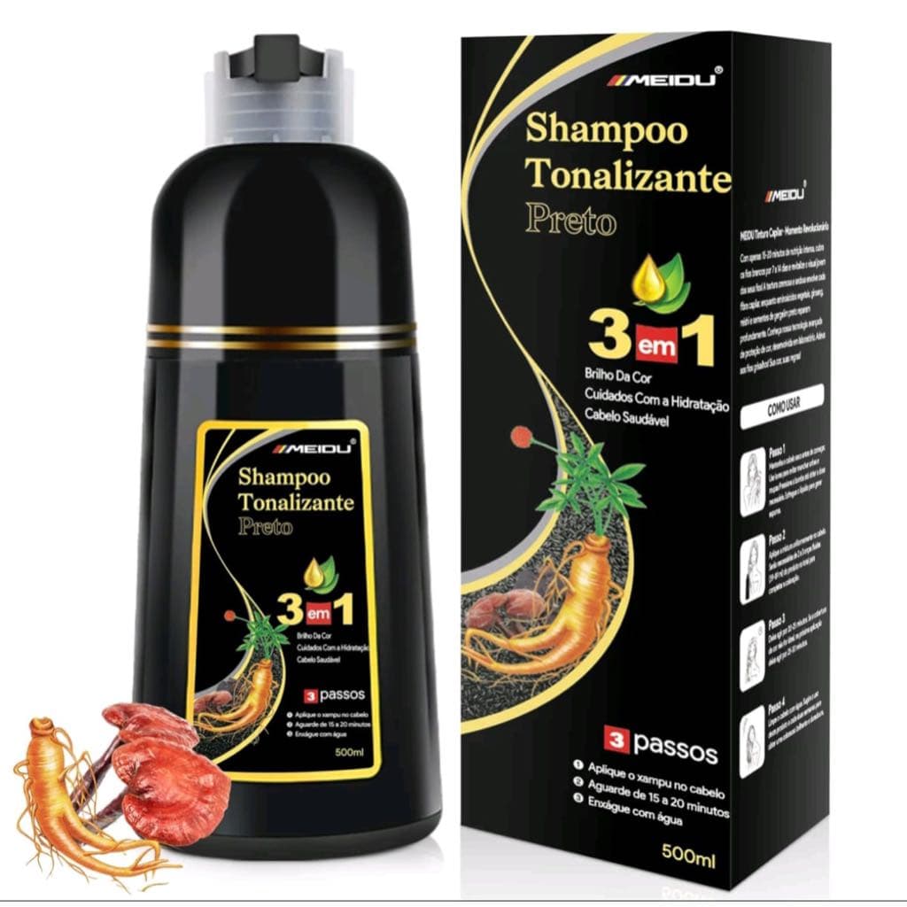 Shampoo de tintura de cabelo 3 em1 PRETO 500ML-Meidu