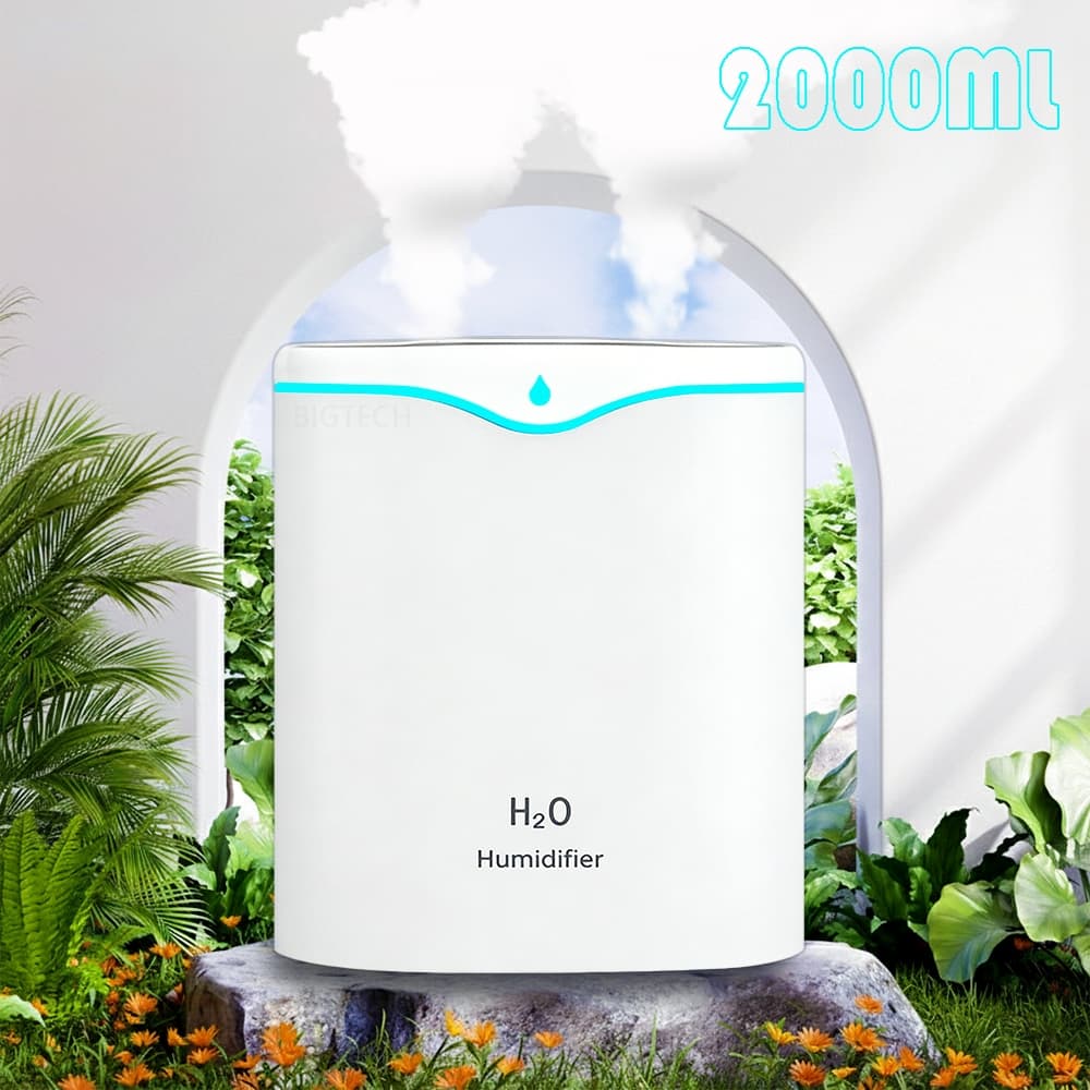 Umidificador De Ar Grande 2 Litros Com Bicos Dupla Difusor Aromatizador De Ambiente Usb Led Purificador De Ar