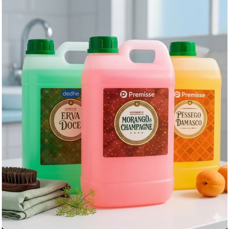 Sabonete Líquido para Mãos Rosto/Corpo Morango E Champagne 5L ou 1L linha Requinte Deoline Premisse